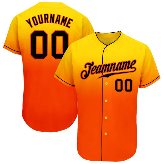 Cool Baseball Jersey, Custom Yellow Black Orange Authentic Fade Fashion Baseball Jersey, Best Baseball Jerseys