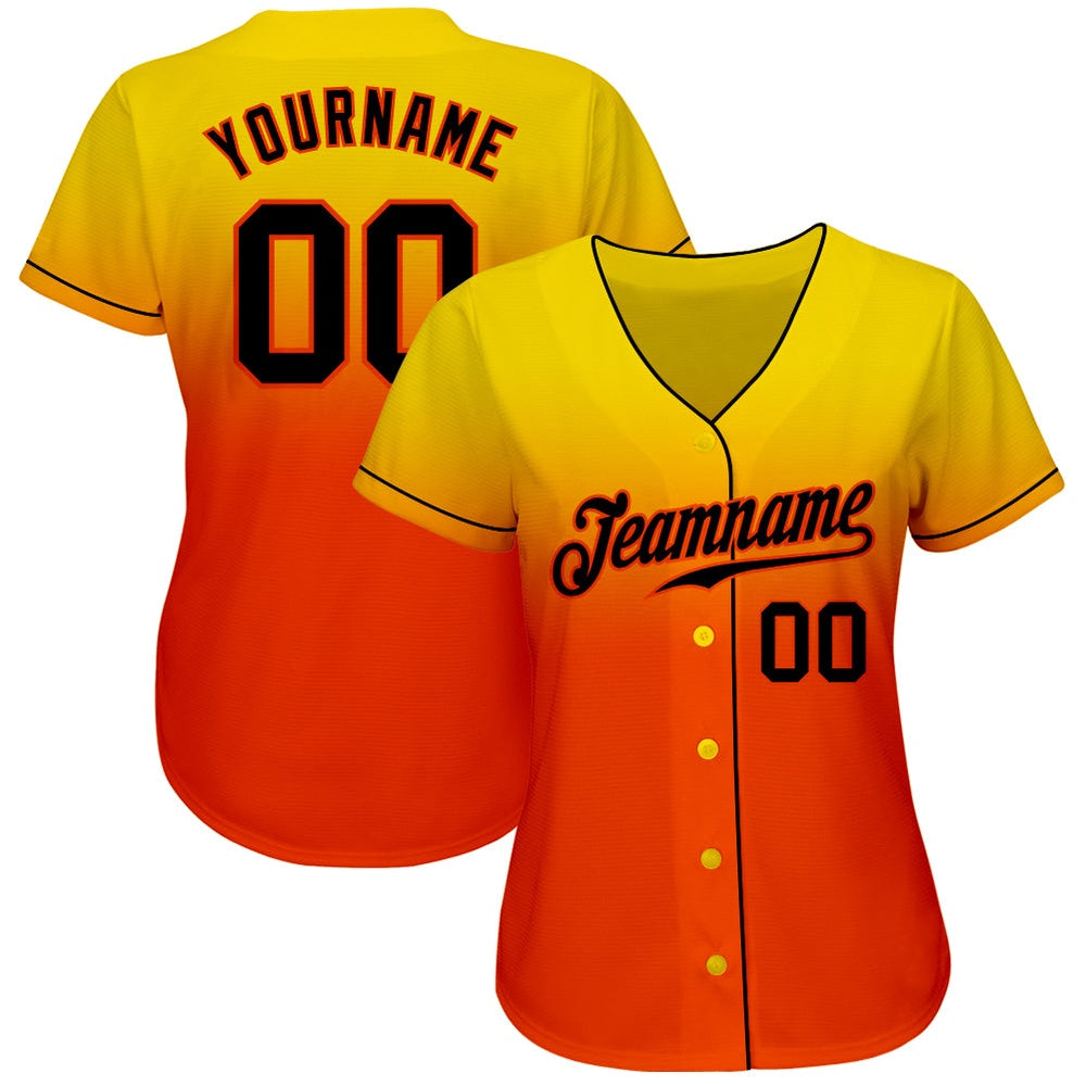 Cool Baseball Jersey, Custom Yellow Black Orange Authentic Fade Fashion Baseball Jersey, Best Baseball Jerseys