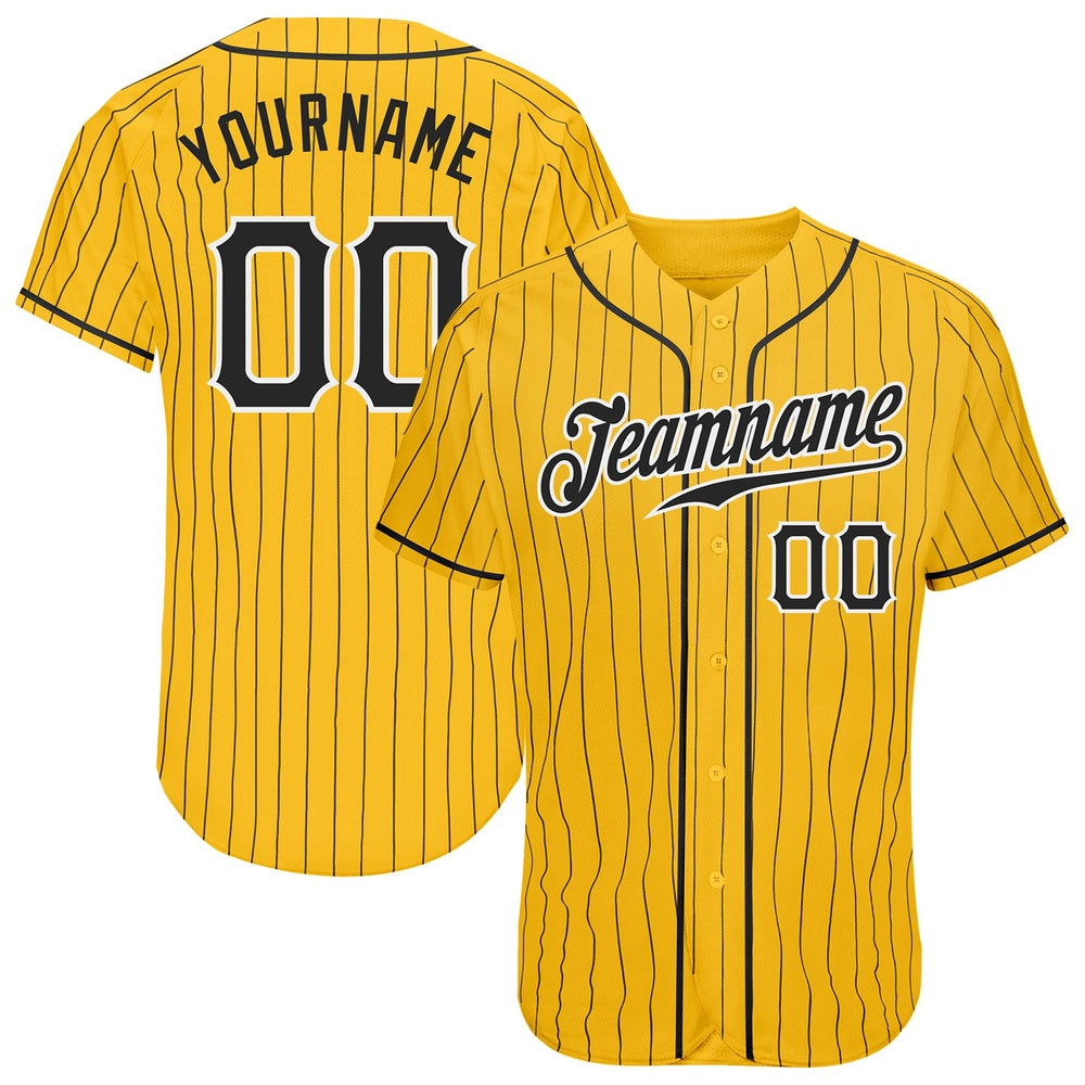 Cool Baseball Jersey, Custom Yellow Black Pinstripe Black White Authentic Baseball Jersey, Best Baseball Jerseys