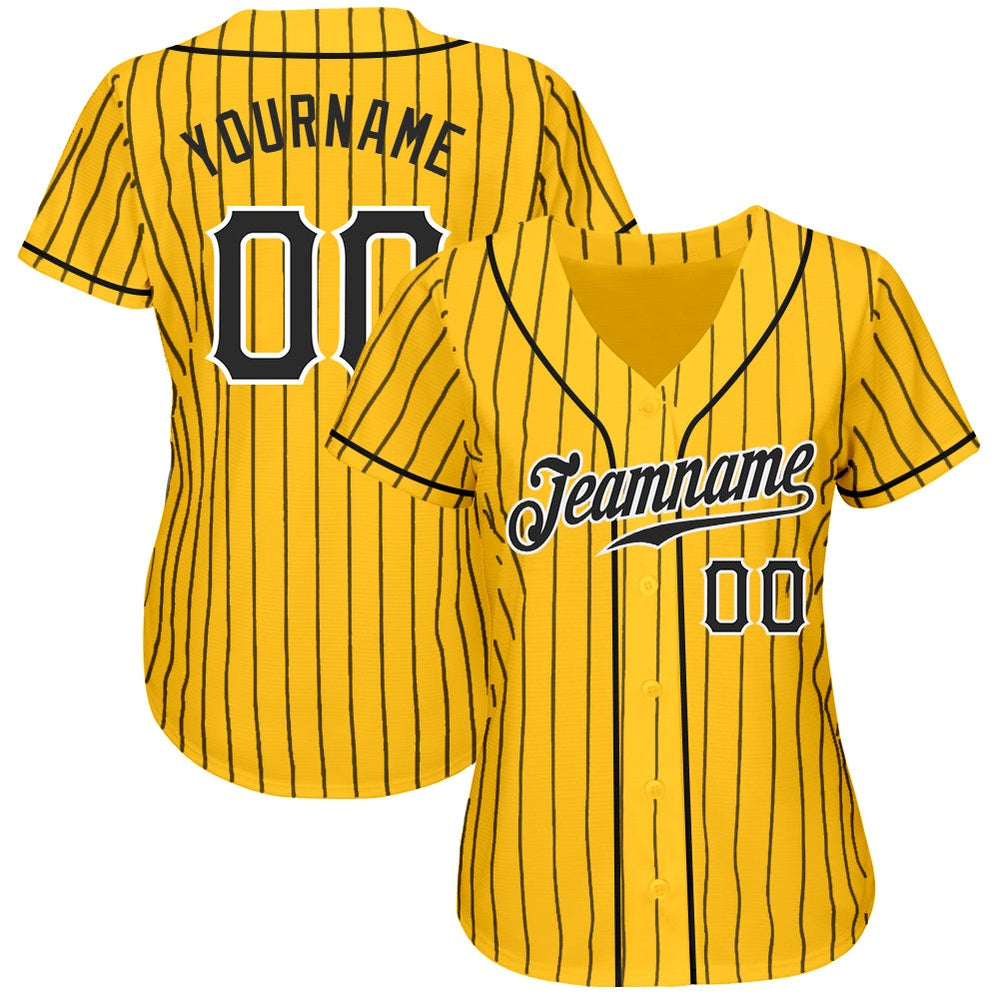 Cool Baseball Jersey, Custom Yellow Black Pinstripe Black White Authentic Baseball Jersey, Best Baseball Jerseys