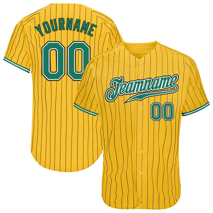 Cool Baseball Jersey, Custom Yellow Black Pinstripe Kelly Green White Authentic Baseball Jersey, Best Baseball Jerseys