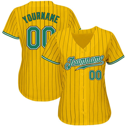 Cool Baseball Jersey, Custom Yellow Black Pinstripe Kelly Green White Authentic Baseball Jersey, Best Baseball Jerseys