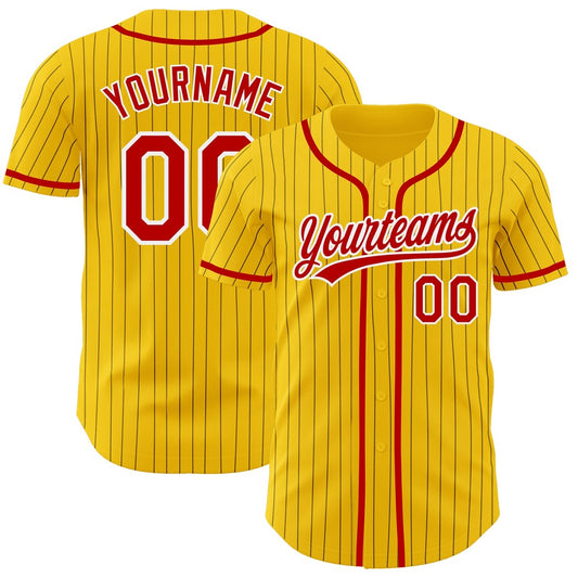 Cool Baseball Jersey, Custom Yellow Black Pinstripe Red White Authentic Baseball Jersey, Best Baseball Jerseys