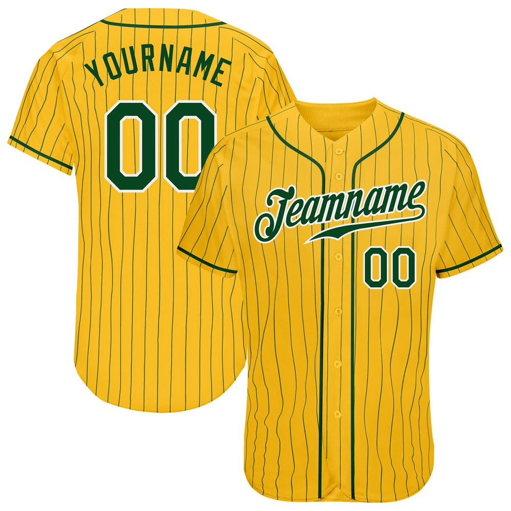 Cool Baseball Jersey, Custom Yellow Green Pinstripe Green White Authentic Baseball Jersey, Best Baseball Jerseys