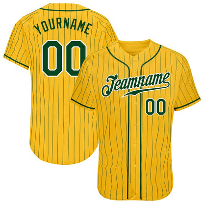 Cool Baseball Jersey, Custom Yellow Green Pinstripe Green White Authentic Baseball Jersey, Best Baseball Jerseys