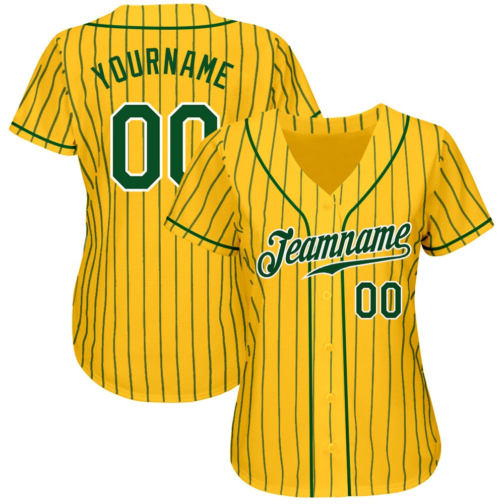 Cool Baseball Jersey, Custom Yellow Green Pinstripe Green White Authentic Baseball Jersey, Best Baseball Jerseys