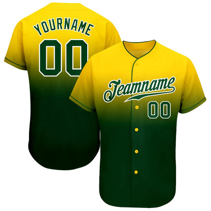 Cool Baseball Jersey, Custom Yellow Green White Authentic Fade Fashion Baseball Jersey, Best Baseball Jerseys