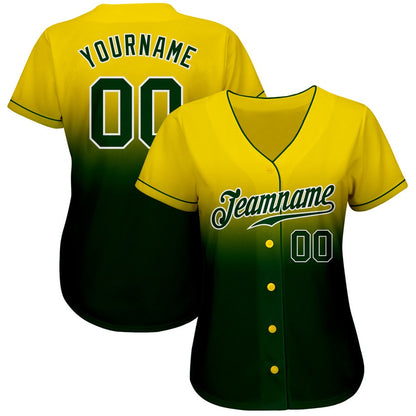 Cool Baseball Jersey, Custom Yellow Green White Authentic Fade Fashion Baseball Jersey, Best Baseball Jerseys