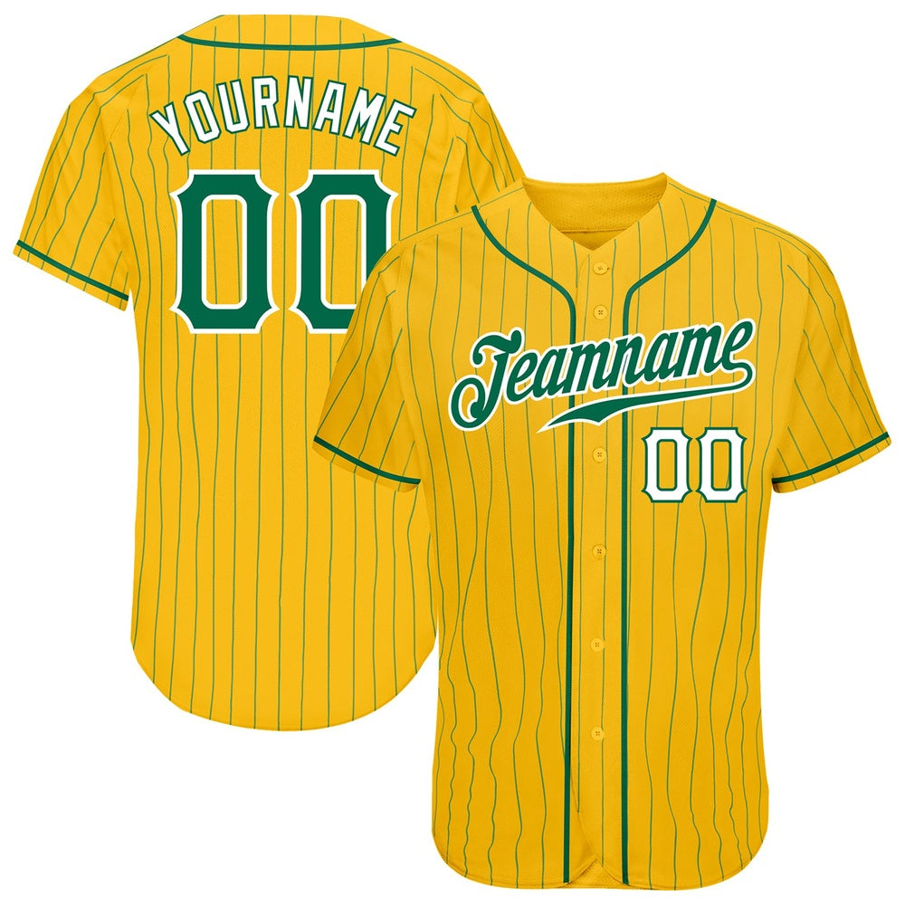 Cool Baseball Jersey, Custom Yellow Kelly Green Pinstripe Kelly Green White Authentic Baseball Jersey, Best Baseball Jerseys