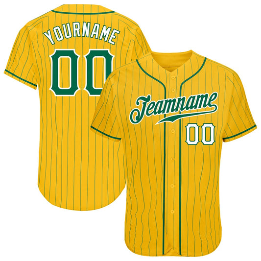 Cool Baseball Jersey, Custom Yellow Kelly Green Pinstripe Kelly Green White Authentic Baseball Jersey, Best Baseball Jerseys