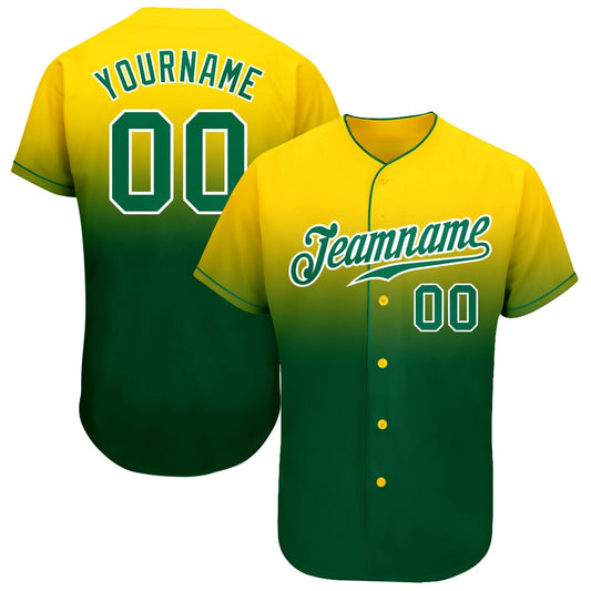 Cool Baseball Jersey, Custom Yellow Kelly Green White Authentic Fade Fashion Baseball Jersey, Best Baseball Jerseys