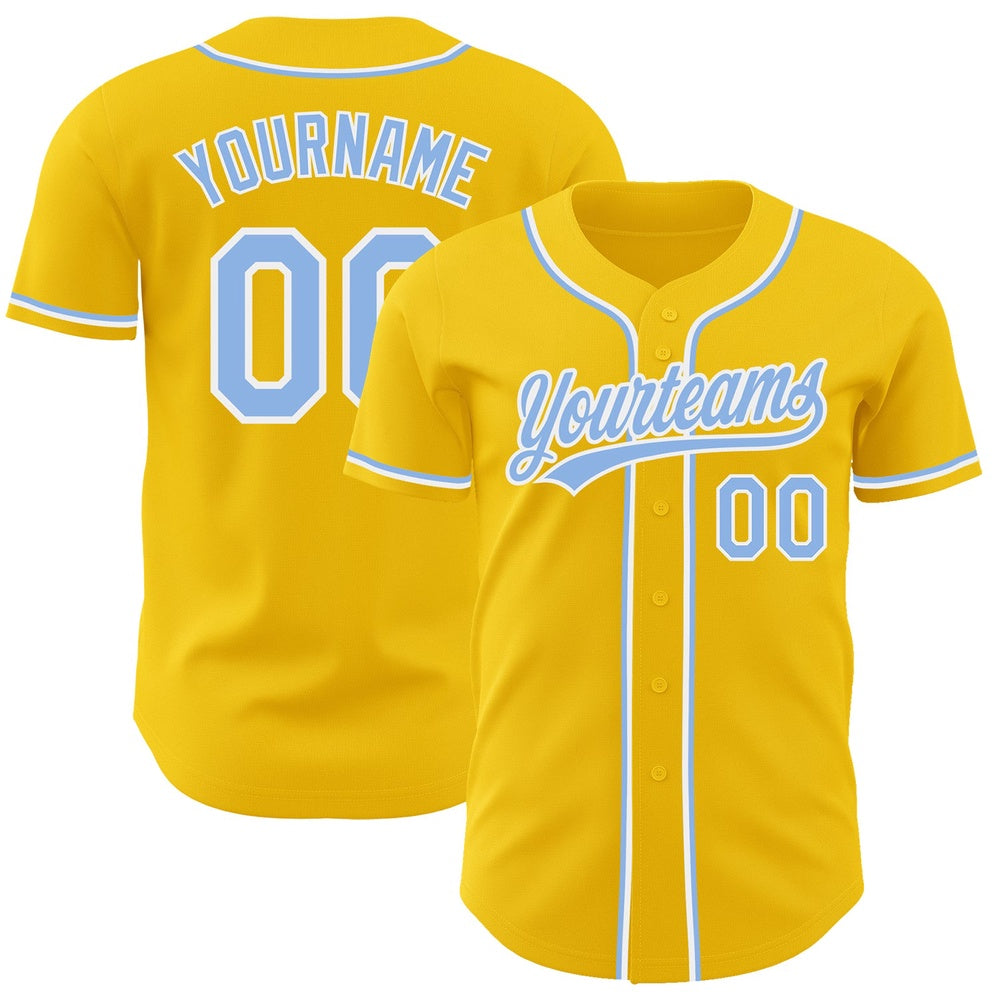 Cool Baseball Jersey, Custom Yellow Light Blue White Authentic Baseball Jersey, Best Baseball Jerseys