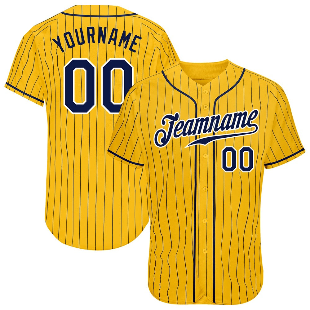 Cool Baseball Jersey, Custom Yellow Navy Pinstripe Navy White Authentic Baseball Jersey, Best Baseball Jerseys
