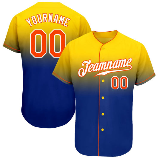 Cool Baseball Jersey, Custom Yellow Orange Royal Authentic Fade Fashion Baseball Jersey, Best Baseball Jerseys