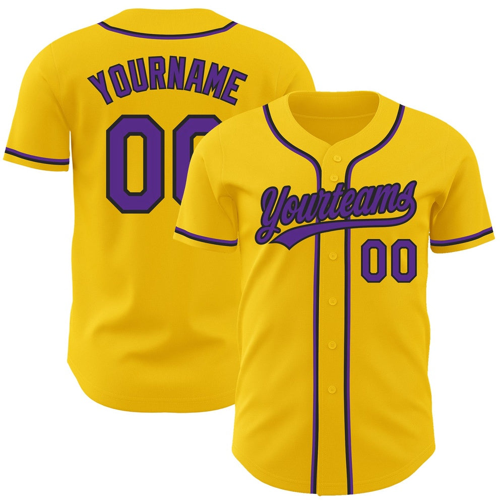 Cool Baseball Jersey, Custom Yellow Purple Black Authentic Baseball Jersey, Best Baseball Jerseys