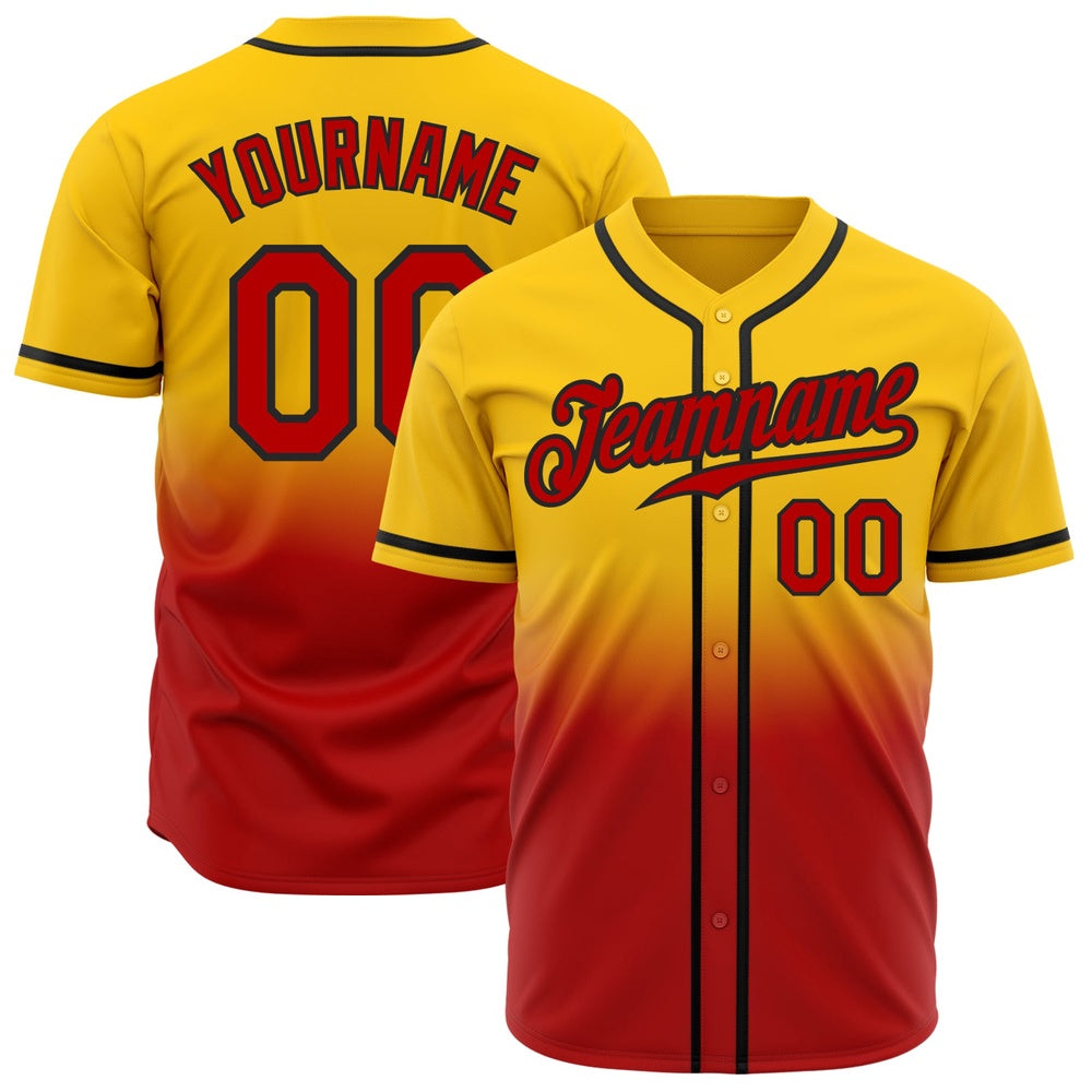 Cool Baseball Jersey, Custom Yellow Red Black Authentic Fade Fashion Baseball Jersey, Best Baseball Jerseys