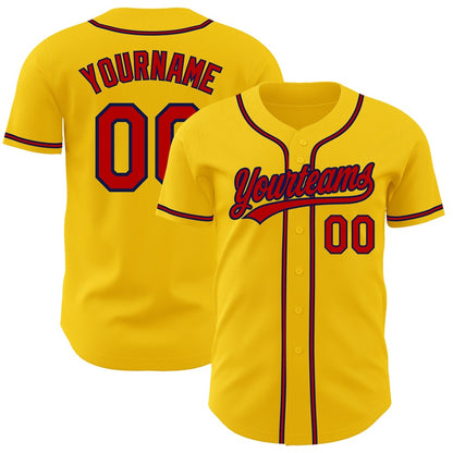 Cool Baseball Jersey, Custom Yellow Red Navy Authentic Baseball Jersey, Best Baseball Jerseys