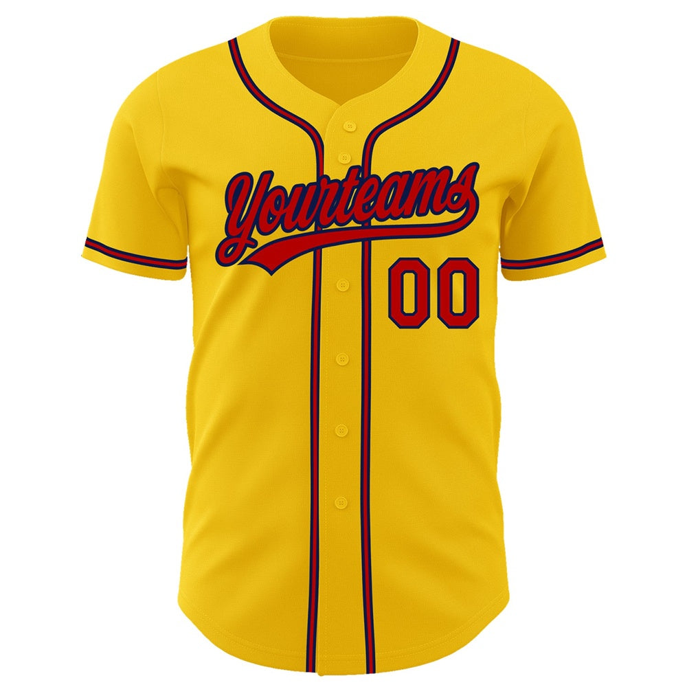 Cool Baseball Jersey, Custom Yellow Red Navy Authentic Baseball Jersey, Best Baseball Jerseys