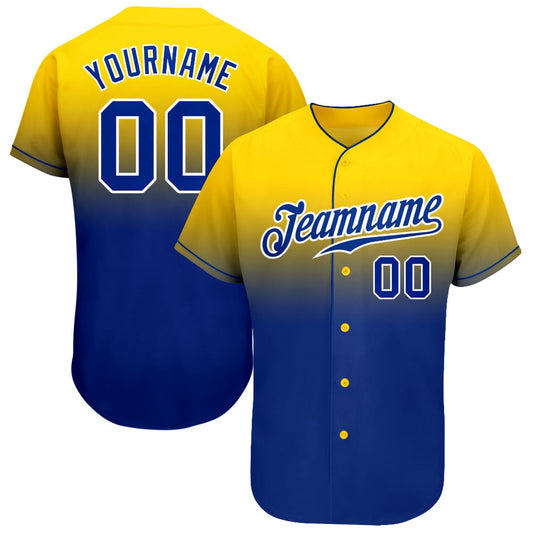 Cool Baseball Jersey, Custom Yellow Royal White Authentic Fade Fashion Baseball Jersey, Best Baseball Jerseys