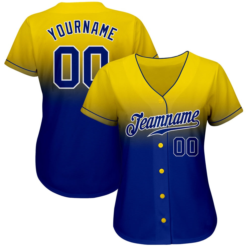 Cool Baseball Jersey, Custom Yellow Royal White Authentic Fade Fashion Baseball Jersey, Best Baseball Jerseys