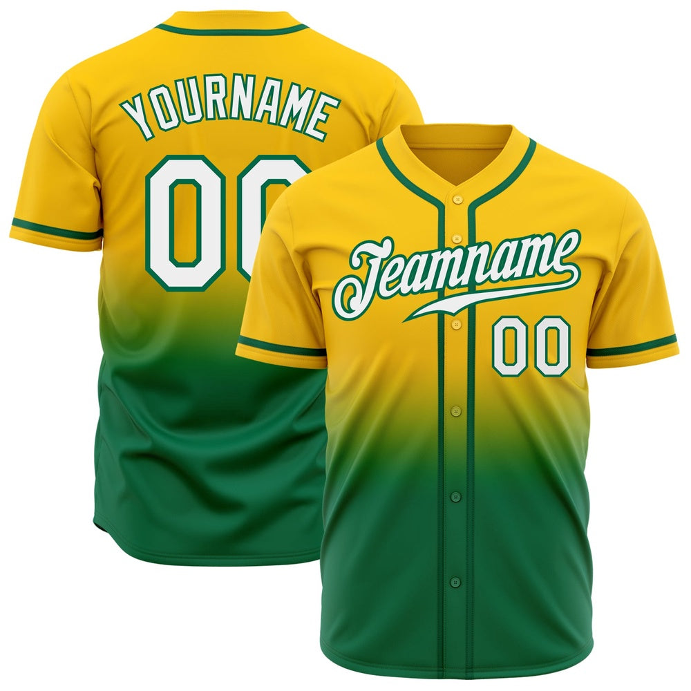 Cool Baseball Jersey, Custom Yellow White Kelly Green Authentic Fade Fashion Baseball Jersey, Best Baseball Jerseys