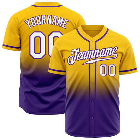 Cool Baseball Jersey, Custom Yellow White Purple Authentic Fade Fashion Baseball Jersey, Best Baseball Jerseys