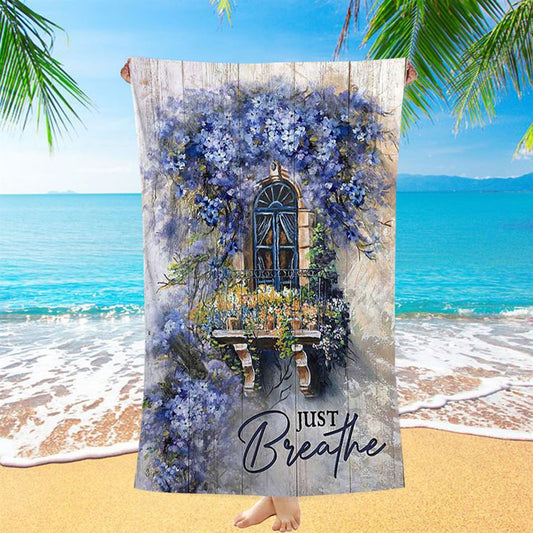Cosmos Flower Just Breathe Beach Towel - Bible Verse Beach Towel - Christian Inspirational Beach Towel