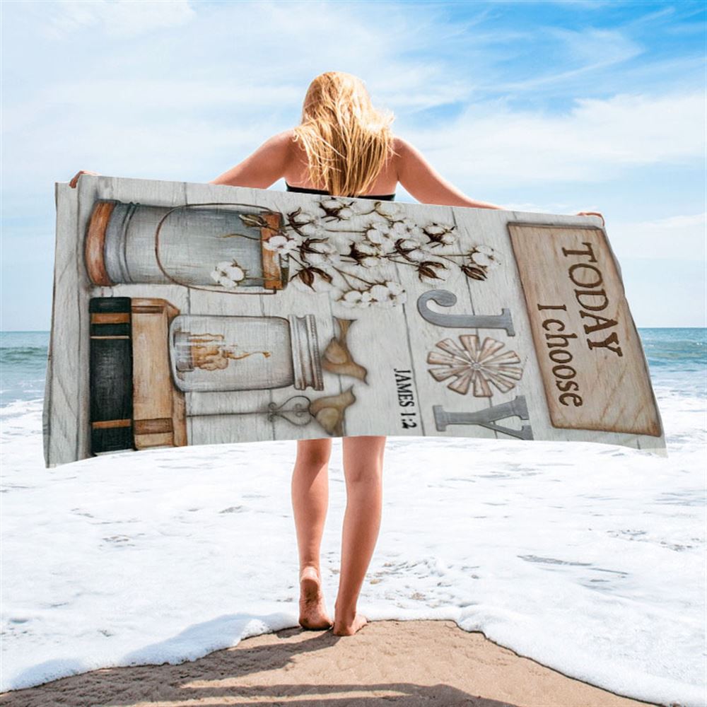 Cotton Flower Drawing, Bird Couple, Today I Choose Joy Beach Towel, Christian Beach Towel, Christian Gift, Gift For Women