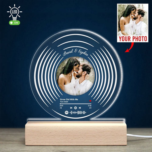Couple Grow Old With Me, Personalized Led Light Wooden Base With Upload Image, Gift For HimHer, Mother's Day Night Lights For Bedroom