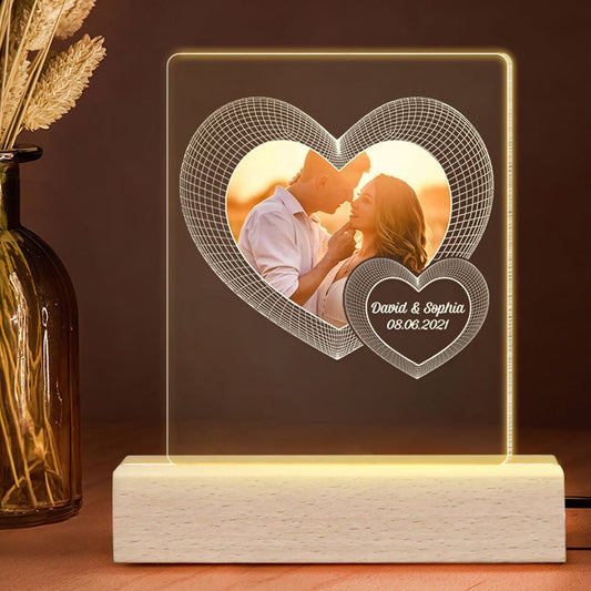 Couple Heart Balloon Upload Photo, Personalized 3D Led Light, Couple Bedroom Light, Mother's Day Night Lights For Bedroom