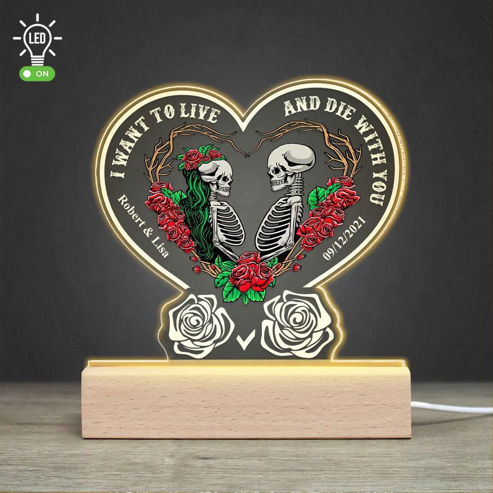 Couple I Want To Live And Die With You, Personalized 3D Led Light Wooden Base, Mother's Day Led Light, Mom Gift