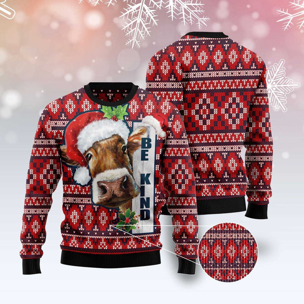 Cow Be Kind Ugly Christmas Sweater, Funny Xmas Sweater, Sweater Xmas