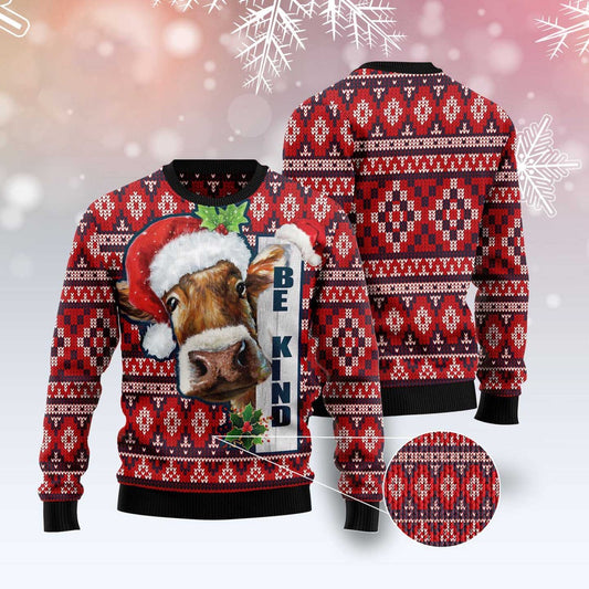 Cow Be Kind Ugly Christmas Sweater, Funny Xmas Sweater, Sweater Xmas