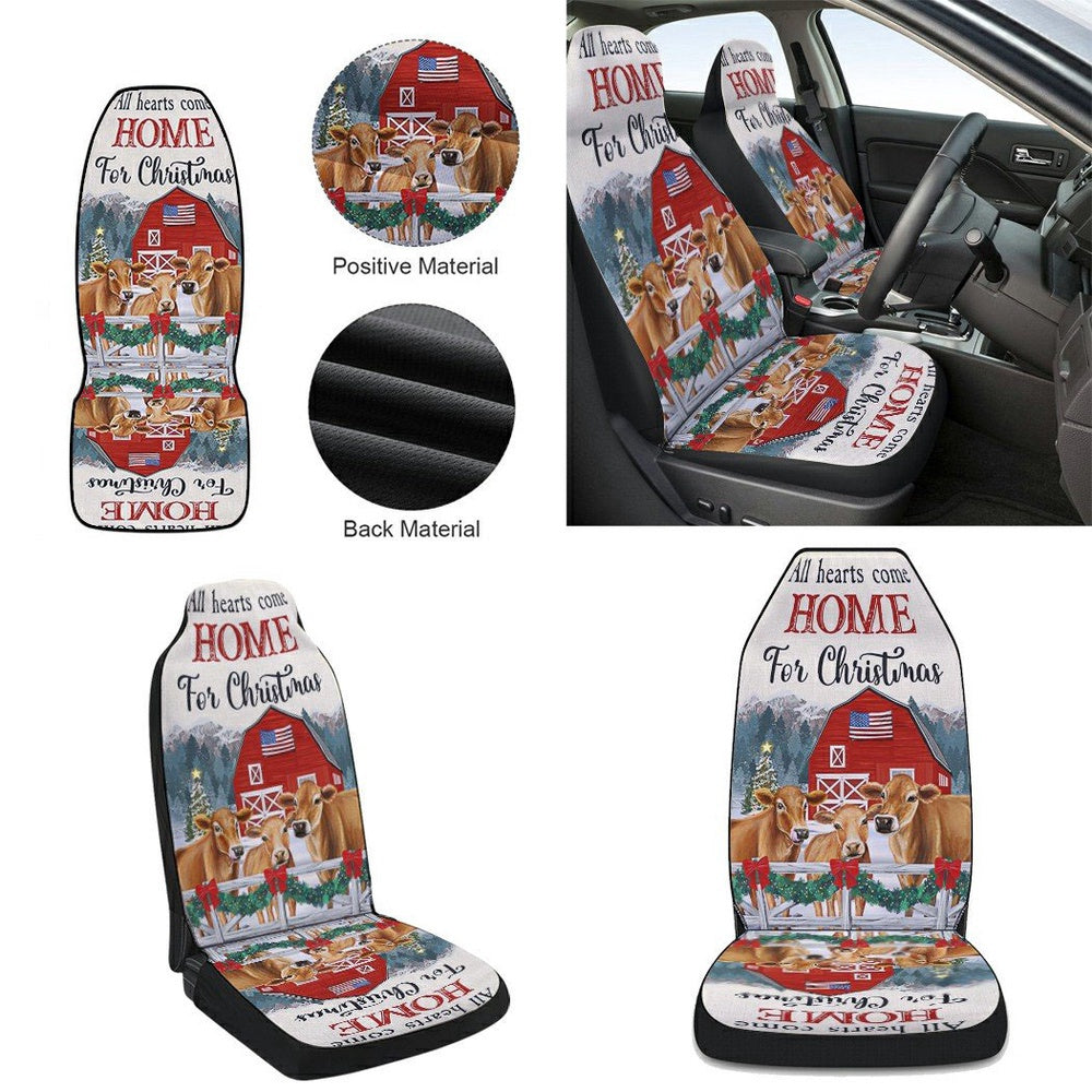 Cow Christmas All Hearts Come Home For Christmas Cattle Jersey Cars Seat Cover, Christmas Car Seat Covers, Car Decor Gift