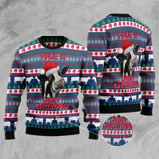 Cow Dairy Christmas Ugly Christmas Sweater, Funny Xmas Sweater, Sweater Xmas