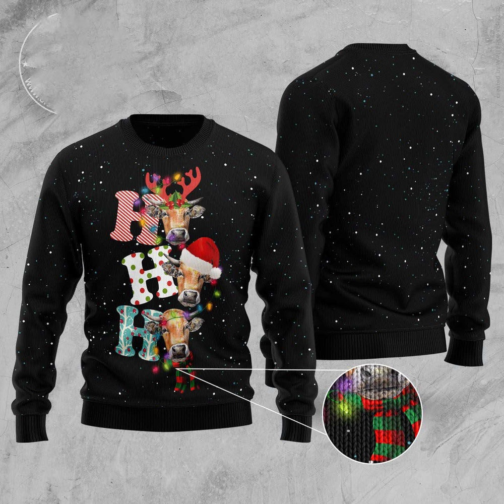 Cow Ho Ho Ho Ugly Christmas Sweater, Funny Xmas Sweater, Sweater Xmas