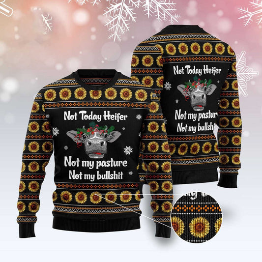 Cow Not Today Sunflower Ugly Christmas Sweater, Funny Xmas Sweater, Sweater Xmas