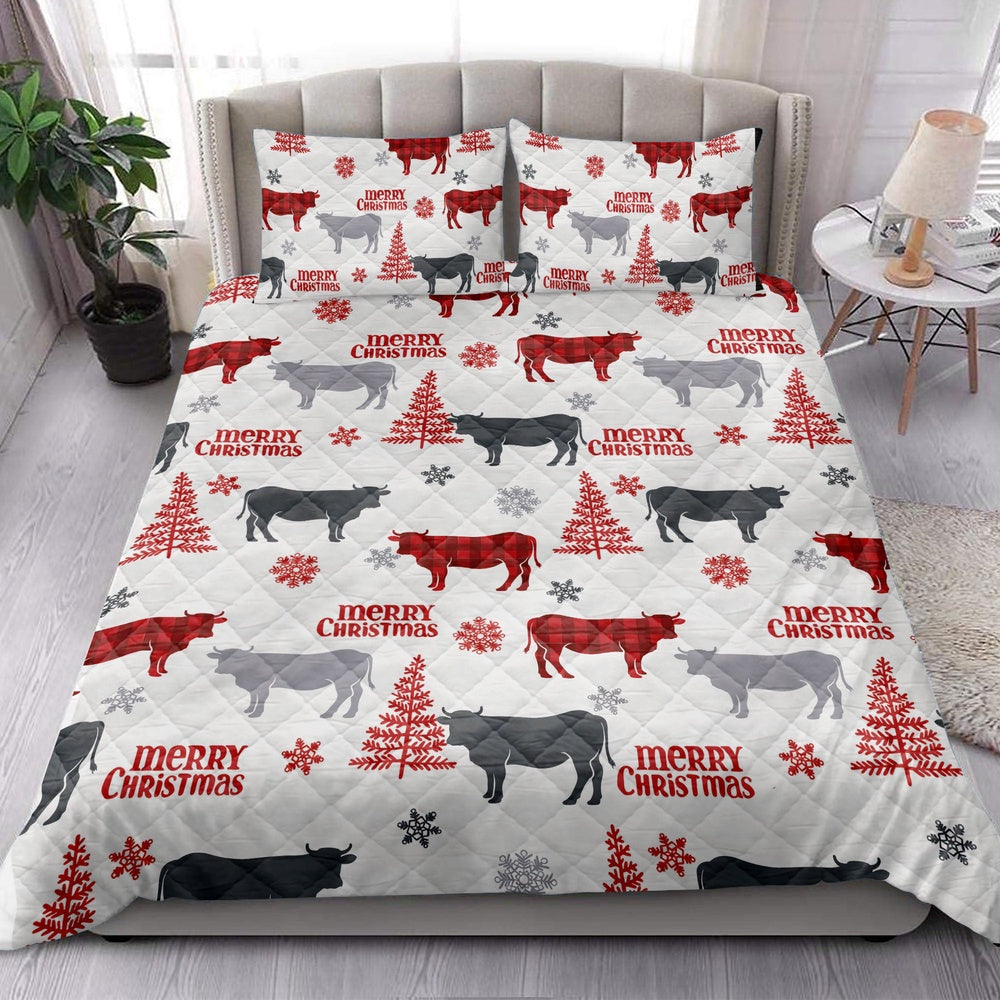 Cow Quilt Set, Cow Farm Country Withmas Tree Snowflakes Quilt Blanket