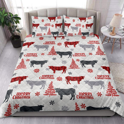 Cow Quilt Set, Cow Farm Country Withmas Tree Snowflakes Quilt Blanket