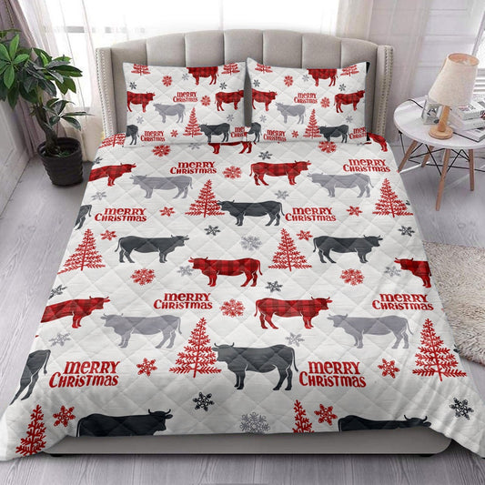 Cow Quilt Set, Cow Farm Country Withmas Tree Snowflakes Quilt Blanket