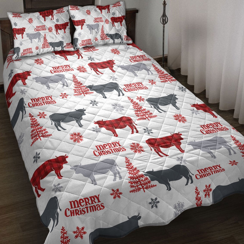 Cow Quilt Set, Cow Farm Country Withmas Tree Snowflakes Quilt Blanket