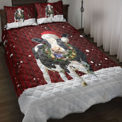 Cow Quilt Set, Cow With Wreathmas Farm Cow Quilt Blanket