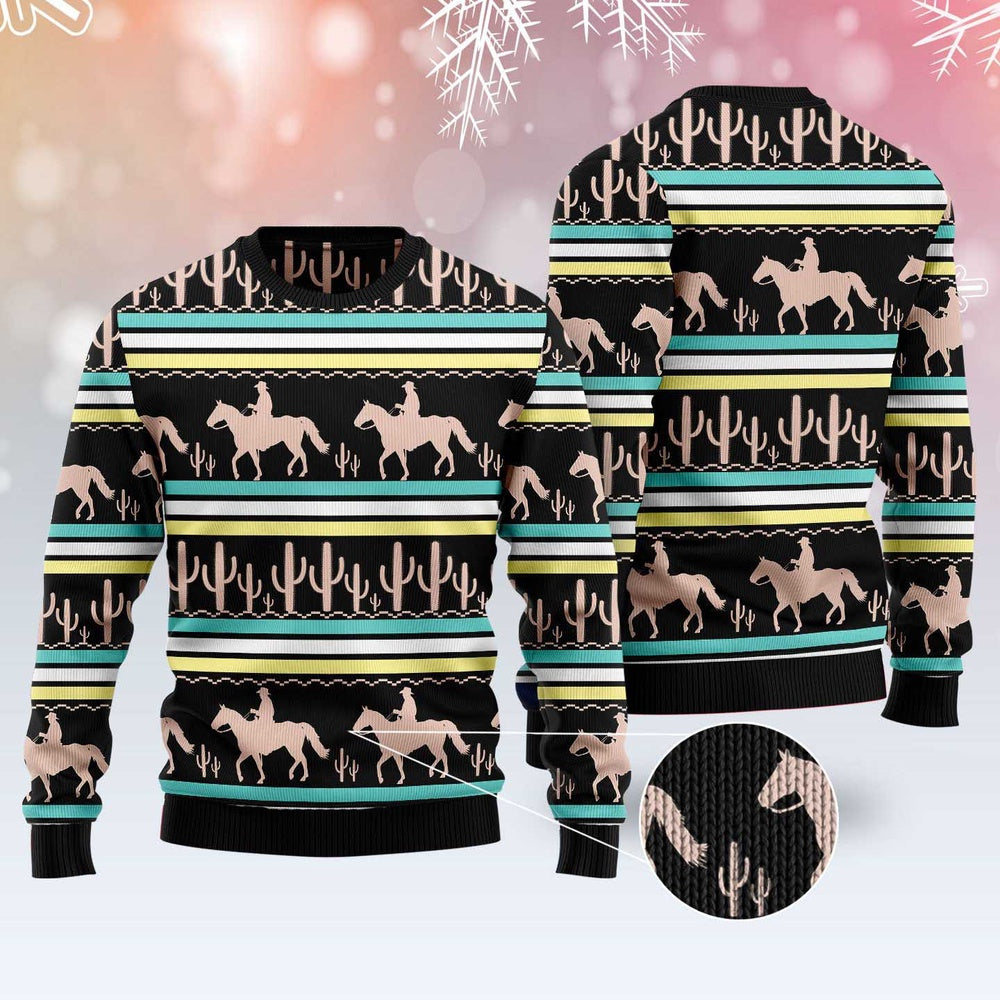Cowboy Cactus Ugly Christmas Sweater, Funny Xmas Sweater, Sweater Xmas