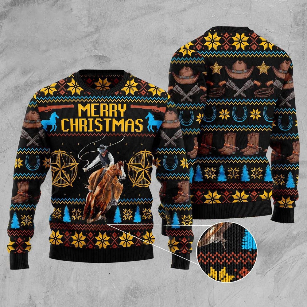 Cowboy Merry Christmas Ugly Christmas Sweater, Funny Xmas Sweater, Sweater Xmas