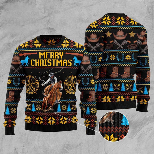Cowboy Merry Christmas Ugly Christmas Sweater, Funny Xmas Sweater, Sweater Xmas