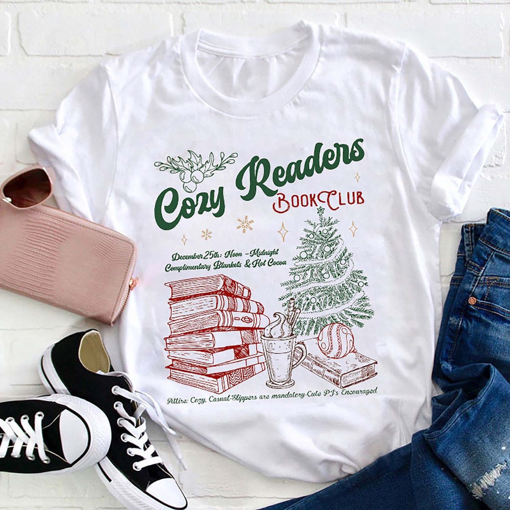 Cozy Readers Book Club Christmas T Shirt, Merry T Shirt, Unisex Christmas Shirts