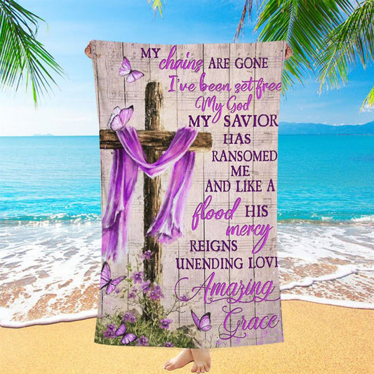 Cross My Chains Are Gone I've Been Set Free My God Beach Towel - Christian Beach Towel - Religious Beach Towel