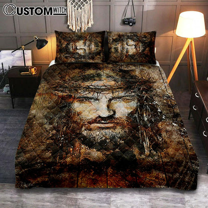Crown Of Thorns Jesus Face Quilt Bedding Set Art 