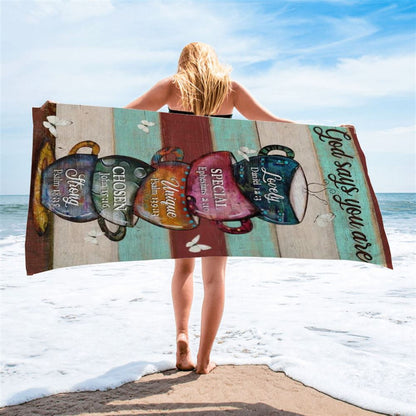 Cups Drawing, Coffee Cups, God Says You Are Beach Towel, Christian Beach Towel, Christian Gift, Gift For Women