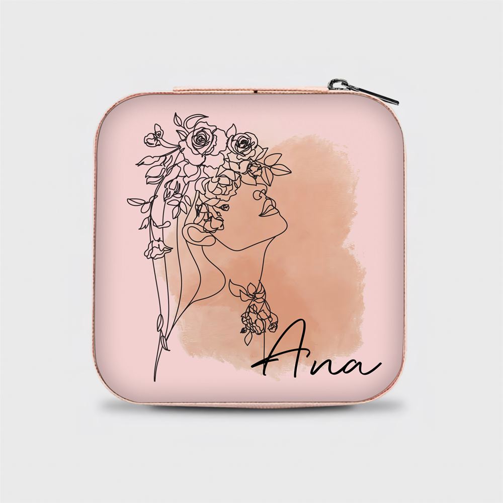 Custom Beautiful Girl Flowers Jewelry Box, Travel Jewelry Case Gift For Mom, Wife, Aunt, Friends, Mother's Day Jewelry Case